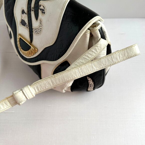1980s Sharif Black and White Leather Crossbody - Picture 7 of 13